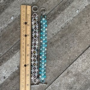 Set of 2 handmade artisan Pearl and bead bracelets/ hand made.